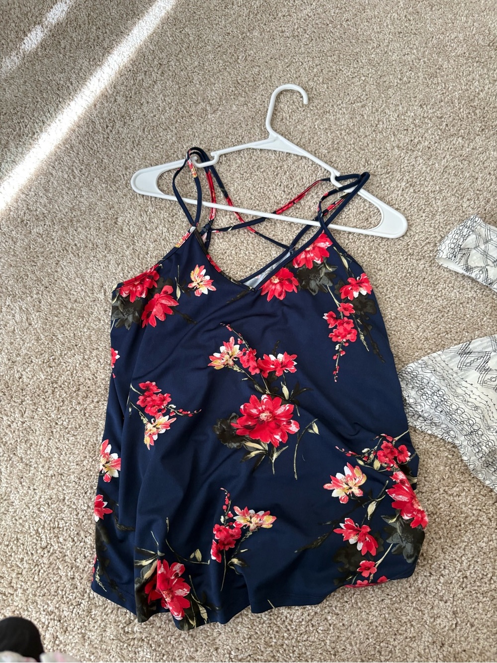 Navy Floral Strappy Cami Top - Red Floral Print